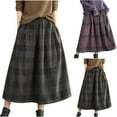 thumbnail image 2 of ClodeEU Womens Fall Winter Warm Plaid Wool Skirt ,High Elastic Waist A Line Pleated Wool Tartan Long Skirts C-Wine,Womens Plus XL, 2 of 6