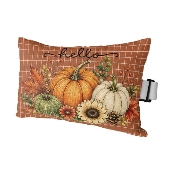 Fall Pumpkins Outdoor Pillows for Chaise Lounge Chair Waterproof Lumbar Pillows with Insert&Strap Beach Headrest Pillow Thanksgiving Floral Botanical Orange Plaid Pillow for Patio Pool 11"x16"
