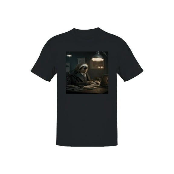 Sloth in Suit at Night Desk Men's T-shirt