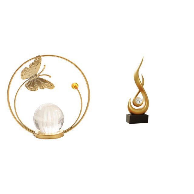 Estatua de bola de cristal, escultura abstracta de fuego, figura de hierro, adorno, pieza de arte decorativo con mano de obra fina, adecuada para sala