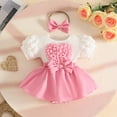 thumbnail image 2 of kpoplk Baby Girl Romper Dress Short Sleeve Floral Lace Ruffle Summer Outfit Infant Toddler Jumpsuit with Headband 0-3-6-12 Months(Pink,9-12 Months), 2 of 8