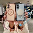 thumbnail image 4 of Compatible with iPhone 16 Magnetic Phone Case with Braided Strap, Rose Electroplated TPU Phone Protective Case, 4 of 5