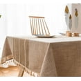 thumbnail image 3 of Stitching Tassel Rectangular Tablecloth Heavy Weight Cotton Linen Table Cover for Dining Room Kitchen Home Tabletop Decoration, 55 x 70 Inch, Beige, 3 of 6