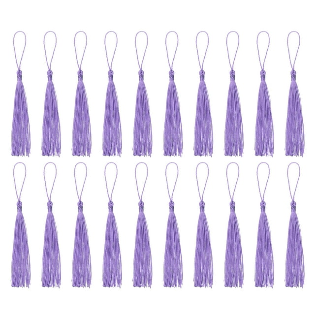 Unique Bargains 20Pack 5' Silky Bookmark Tassels with Loop for DIY Craft Accessory, Light Purple