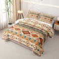 thumbnail image 3 of Castle Fairy Vintage Hippie Strip Twin Quilt Set 2 Pieces,Boho Tribal Geometric Twin Coverlet Set,Terracotta Teal Cream,1 Bedspread and 1 Pillowcase, 3 of 7