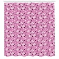 thumbnail image 3 of Flower Shower Curtain, Silhouette Spring Petals Scattered on Pinkish Backdrop Retro Inspirations, Fabric Bathroom Set with Hooks, 69"W X 75"L Long, Pink White and Black, by Ambesonne, 3 of 3