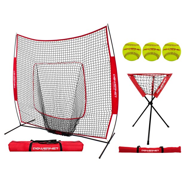 Baseball Softball Practice Net 7x7 + Ball Caddy + 18 PK