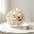 thumbnail image 6 of Yardvibe Mini Wicker Stroller Basket, 11.4"x12.6"x6.7" Faux Rattan Carriage Woven Candy Basket, Centerpiece Decor for Party Favors (Pink), 6 of 6