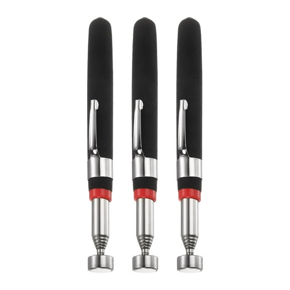 3pcs Telescoping Magnetic Pickup Tool 5LB Stainless Steel 5.5" to 24.4" Extendable Magnet Retrieval Stick with Pocket Clip for Car Industry Garage Office, Black