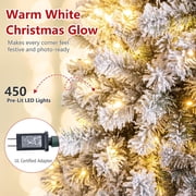 Costway 7.5 FT Pre-Lit Flocked Cedar Christmas Tree Hinged White
