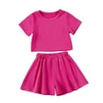 thumbnail image 1 of Zpanxa Ensembles d'Été pour Filles Mode Décontractée Manches Courtes Col Rond Bouton Couleur Unie Ensembles de Shorts 2 Ans, 1 of 7