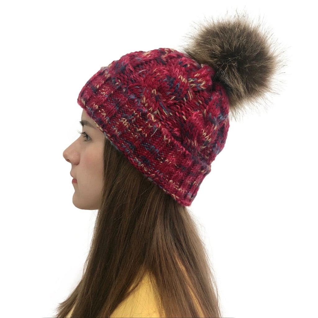Pinokio Baby-Mädchen Wintermütze Mit Pompon – Dickes Strickmaterial, Dehnbar, In Zartem Rosa, Mit Schneeflocken-Patch, Made In Poland