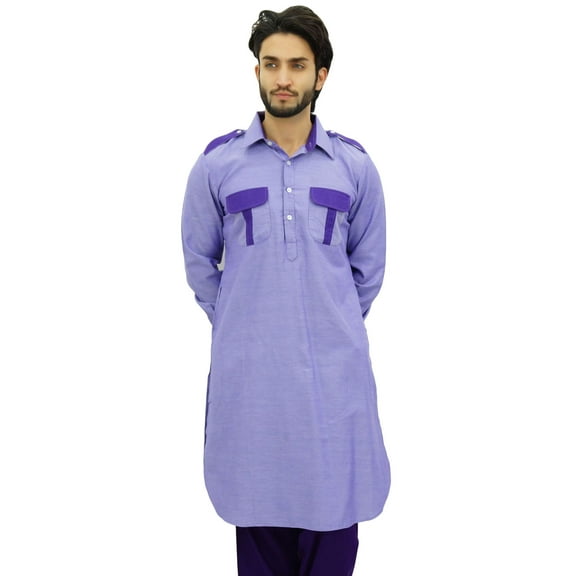Atasi Men's Pathani Style Men's Long Kurta Lavender Punjabi Ethnic Shirt-Small
