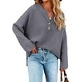 thumbnail image 1 of HSHDLDF Women's Oversized Sweaters Batwing Long Sleeve Loose V Neck Button Henley Tops Pullover Knit Jumper, 1 of 5