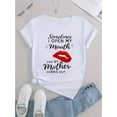 thumbnail image 2 of Chic Red Lips & Letter Print Women's T-Shirt - Casual Crew Neck, Short Sleeve, Stretchy Polyester Blend, Machine Washable - Perfect for Summer, 2 of 6
