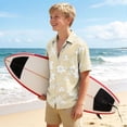 thumbnail image 6 of DJDLJWCJ Teen Boys Hawaiian Short Sleeve Button-Up Shirt Summer Fashion Printed Short Sleeve polo Shirts Stretch Beach Shirt Beige Size 9-10Years, 6 of 8