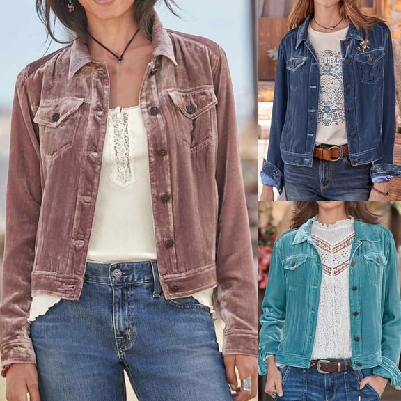 Azrian Womens Coats and Jackets Clearance,Women Cozy Retro Plain Slim Short Long Sleeve Velvet Solid Buttons Pokets Jacket Cardigan Loose Coat Top Clearance Sale