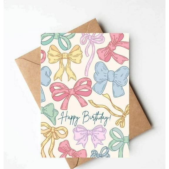 Happy Birthday Card with Colorful Bow Designs – Blank Inside Greeting Card – Perfect for Any Birthday Celebration – Envelope Included