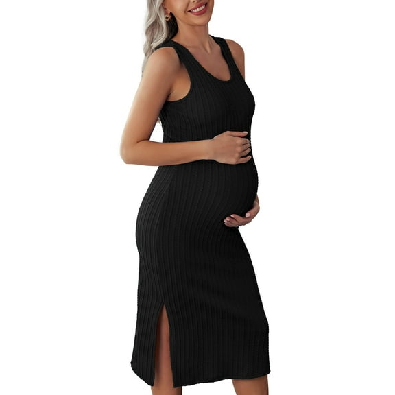 Ekouaer Women's Maternity Dress Rib Knit Sleeveless Baby Shower Dresses Casual Bodycon Pregnancy Clothes