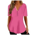thumbnail image 1 of Timegard Hauts d'Été pour Femmes Col en V Boutonné Manches Courtes Blouse Confortable Tunique Décontractée Habillée, 1 of 6