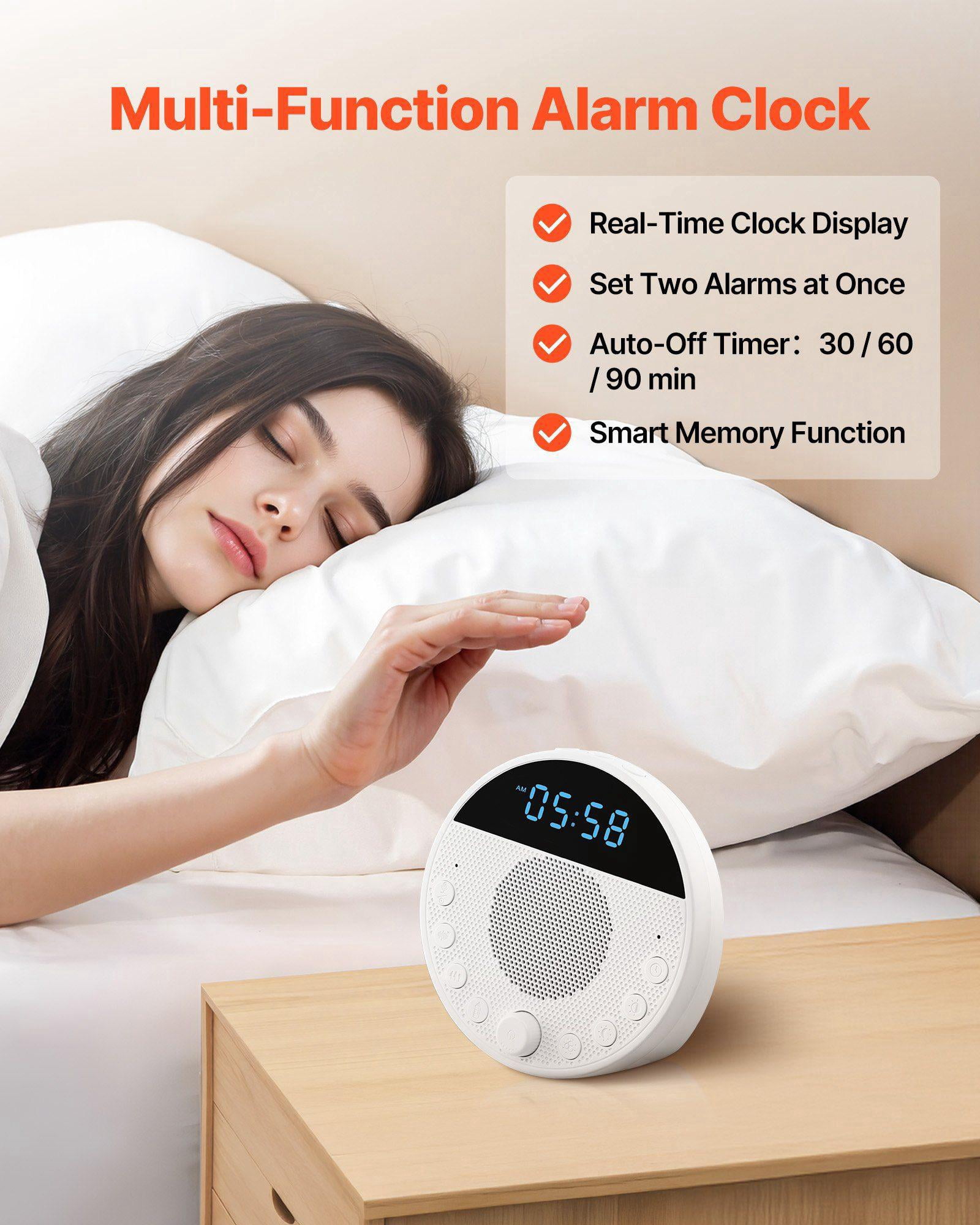 White Noise Machine 18 Soothing Sleep Sounds 7 Color Night Light Dual Alarm App Control Auto Off Timer Memory Function for Baby Adults Home Office Travel
