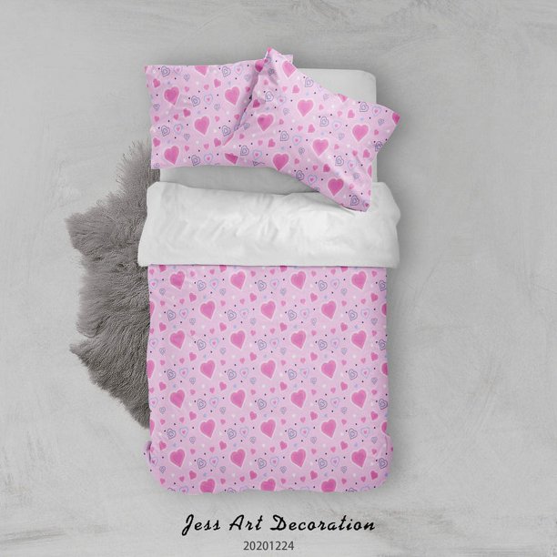 3D Cartoon Pink Heart Funda de edredón Juego de ropa de cama Funda de edredón Fundas de almohada 44