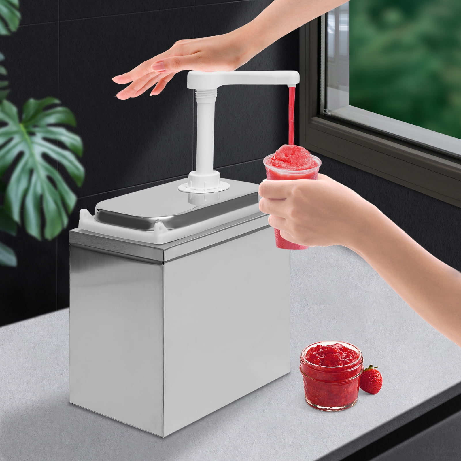 Sauce Pump Dispenser,2.11QT Stainless Steel Squeeze Ketchup Dispenser Pump with Inside Box, Syrup Station Container for Home Kitchen Hotel Coffee Shop