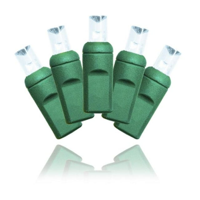 Winterland S-50MMPW-6G 5 mm. Conical Pure White LED Light Set With In-Line Rectifer On Green Wire