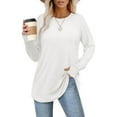 thumbnail image 4 of AELand Women's Long Sleeve Tops and Blouses, Thumb Hole Shirts Crew Neck Curved Hem Tunic T-shirts, 4 of 7