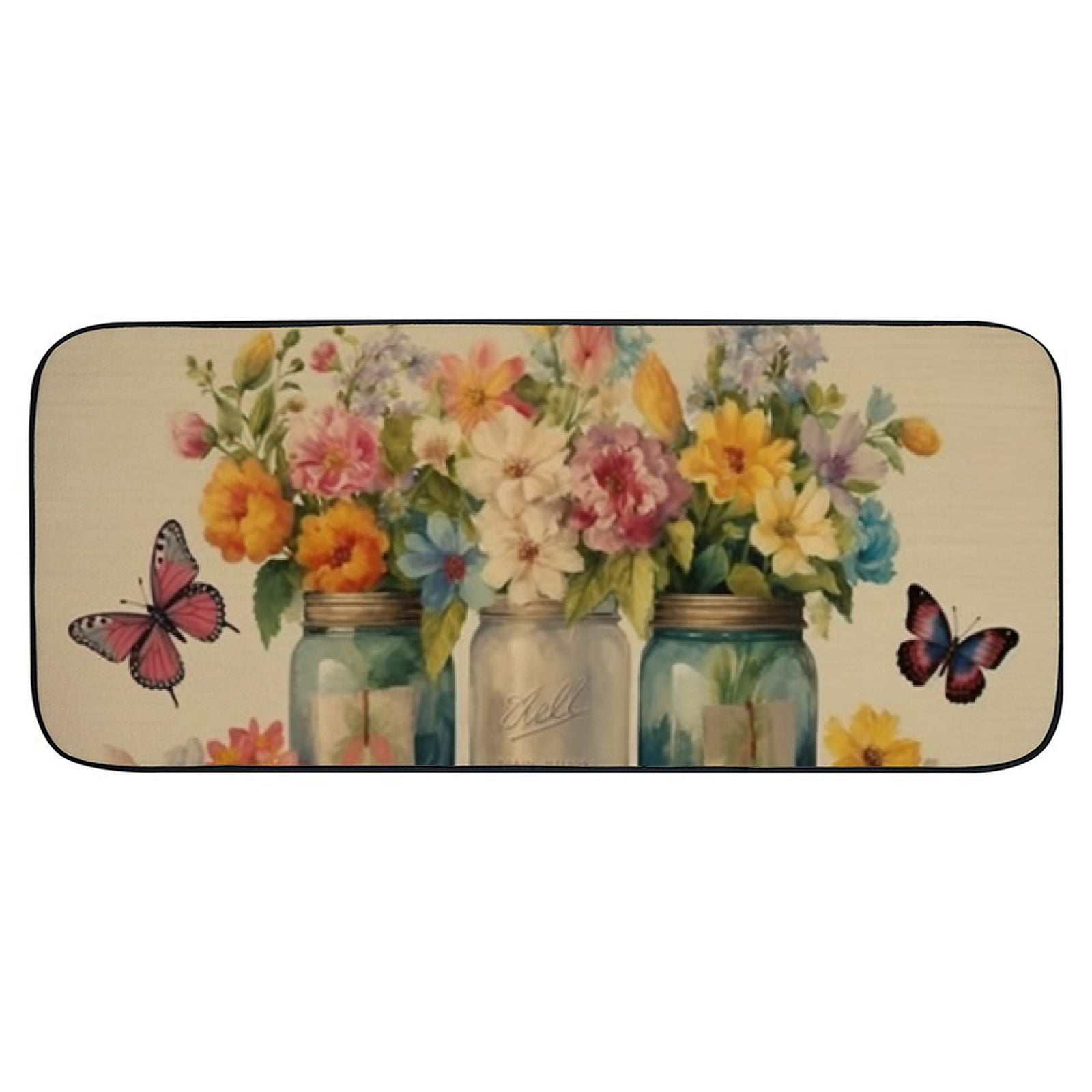 PHYHOO Flowers Vase Butterfly Decorative Door Mat, Door Mat with Non-Slip Rubber Backing, Easy Cleaning, Traps Dirt, Rug for Entry, Patio, Garage 19.68*47.24 in