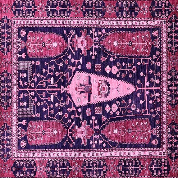 Ahgly Company Indoor Square Abstract Pink Modern Area Rugs, 7' Square