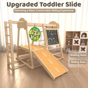 Kidsbuddy 9-in-1 Indoor Jungle Gym, Indoor Playground for Kids, Gym Equipment, Wooden Climber Set with Swing, Slide, Monkey Bars,Climbing Neting&Ladder, Dart Board(Car Pattern With Side Ladder)