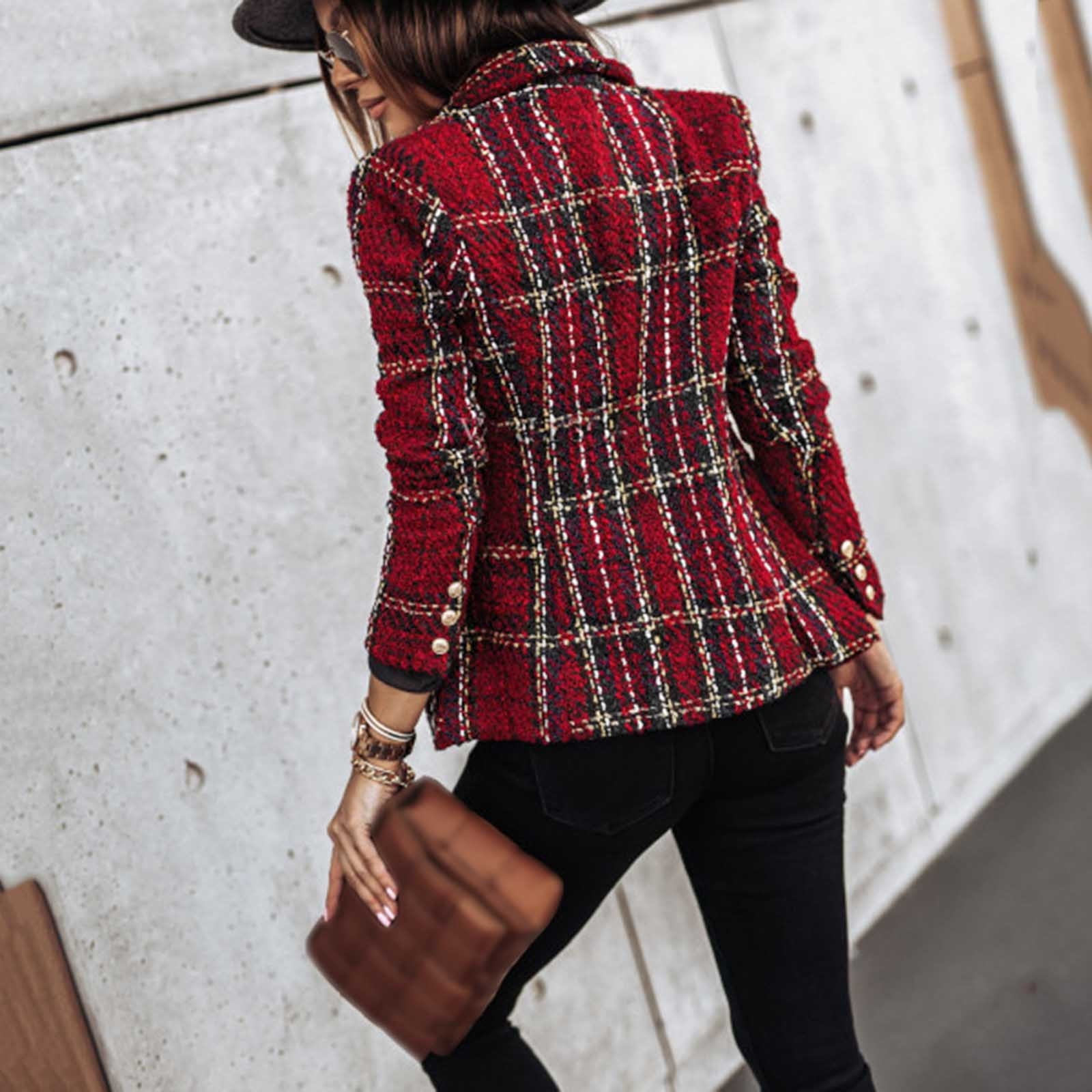 blazer manteau femme carreaux rouge et noir
