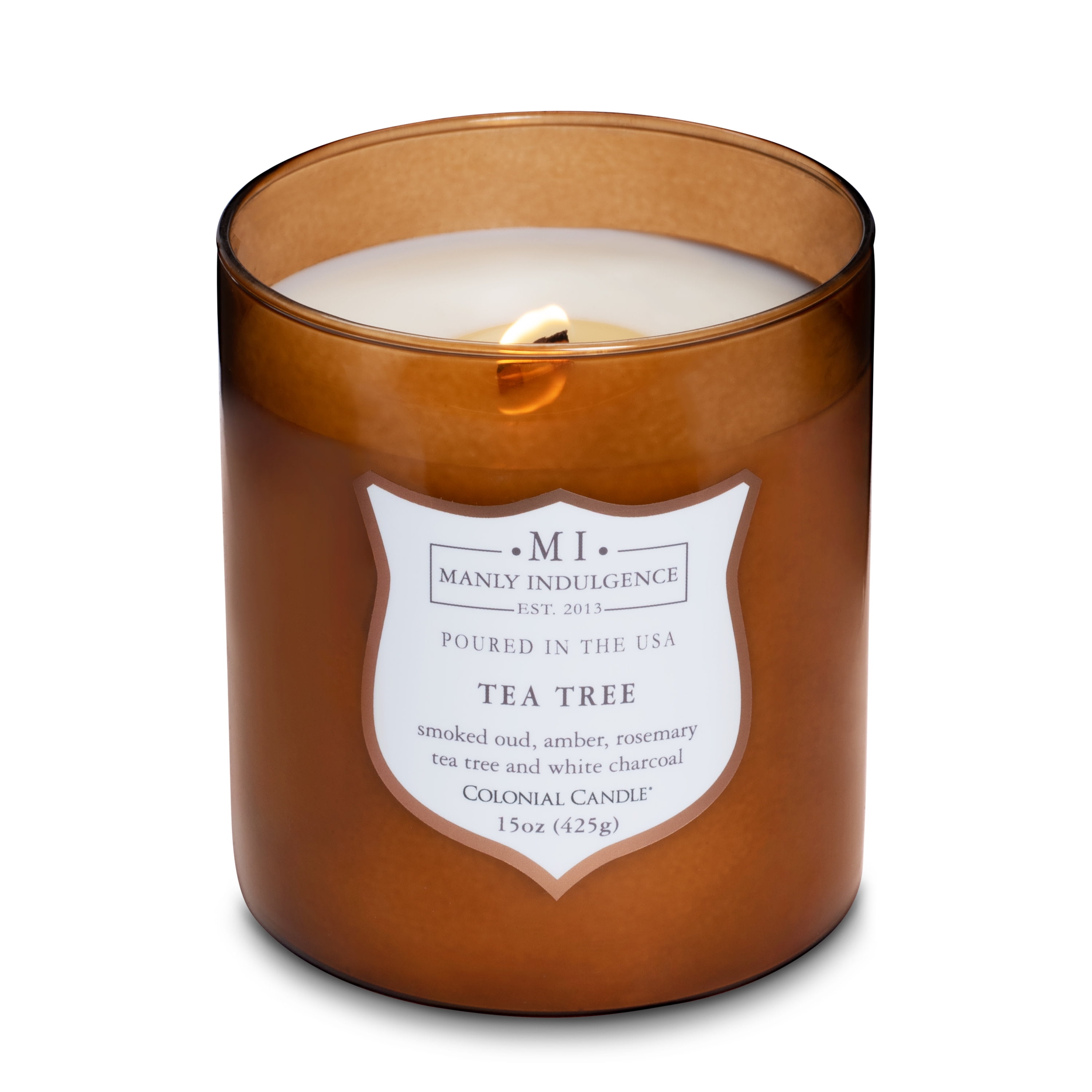Manly Indulgence Tea Tree Scented Jar Candle, Premium Scented Candles for Men with High Fragrance and High Quality Wooden Wick, Signature Collection, Apothecary Jar, 15 oz - Up To 60 Hours Burn