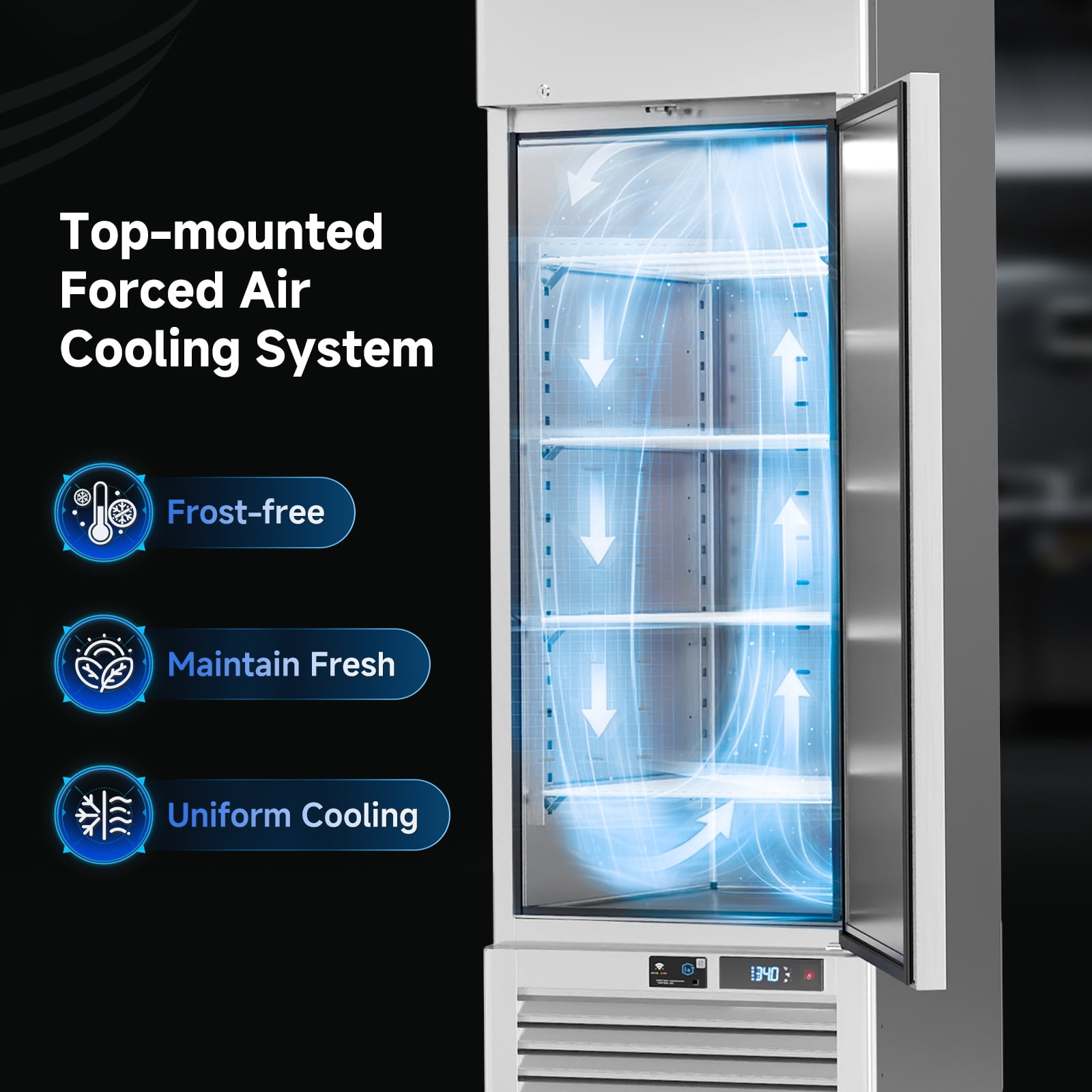 VEECOOL Commercial Refrigerators Upright WiFi Enabled, 27" One Section Solid Door Reach in Refrigerator with Right-Hinged Door, 23 cu.ft. Capacity, Stainless Steel, Fan Cooling, ETL&ETL Sanitation