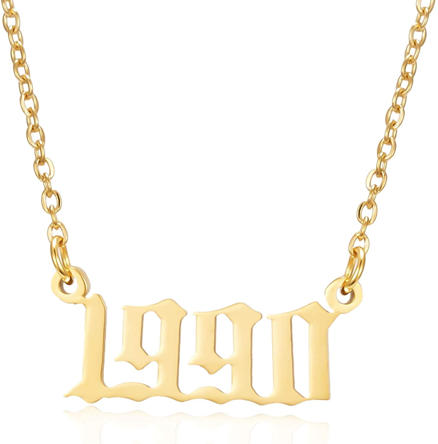 Birth Year Number Pendant Necklace Stainless Steel Gold Number Birthday