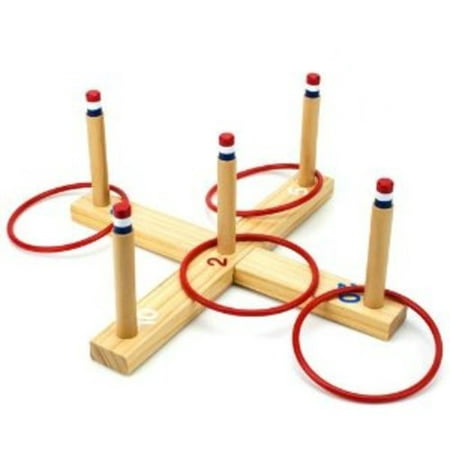 Midway Monsters Wooden Ring Toss Game - Vintage X-Shaped Wood Peg Board with 4 Plastic Tossing Rings