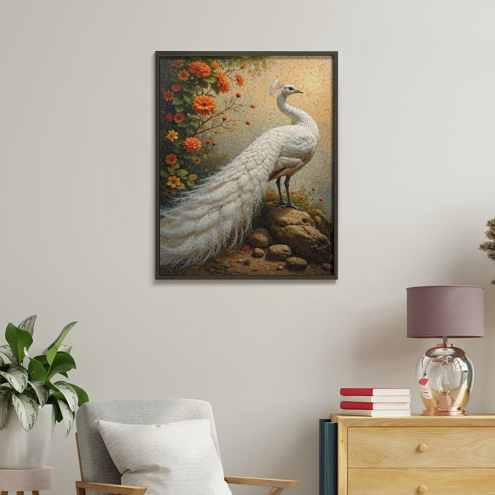 Paint By Numbers Kit for Adults Beginner - DIY White Bird Flowers Rocks Scenery Canvas Painting Kits for Adults, Frameless Paint By Number for Adults for Home Wall Decor 16x20 Inch