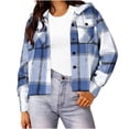 thumbnail image 2 of SYwaren Plaid Jacket for Women Hooded Cropped Loose Long Sleeve Casual Fashion Oversized Irregular Plaid with Dual Pockets Top, 2 of 6