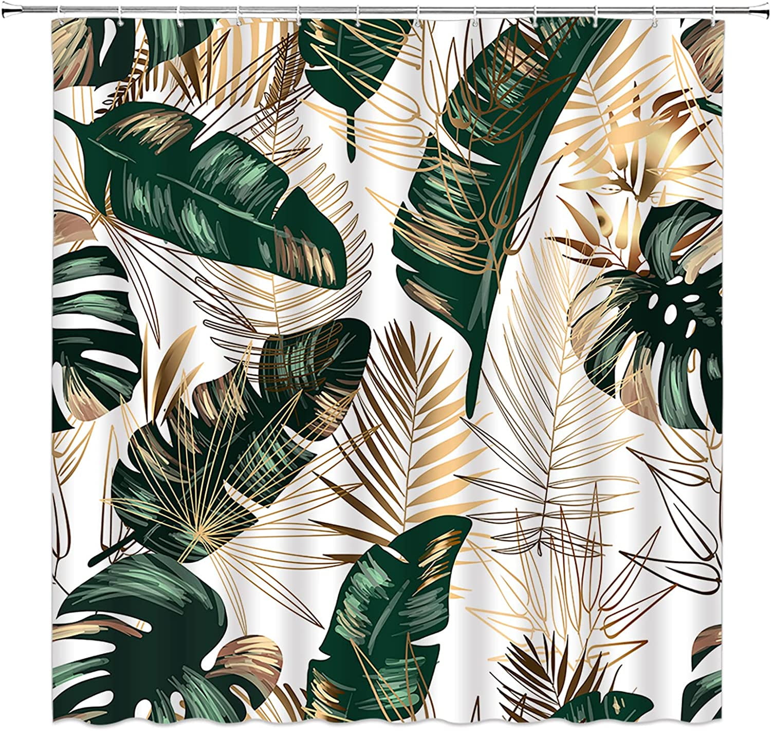 Green Hawaii Tropical Leaf Shower Curtain Green and Gold Palm Leaf ...