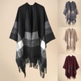 thumbnail image 6 of Xfvqtps Women Cape Tassels Plaid Printing Classical Wool Thickened Warm Loose Windproof Coldproof Warm Winter Cardigan Shawl Wraps Black, 6 of 6