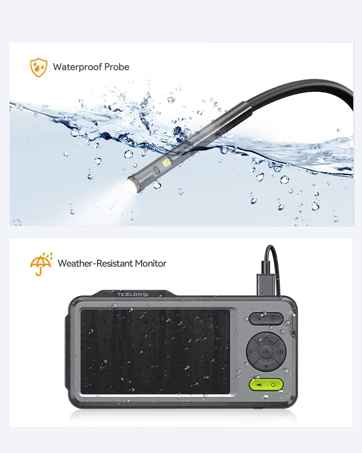 Teslong Endoscope with Light, Dual Lens Borescope 5'' HD Snake Inspection Camera Automotive Fiber Camera for Sewer Duct Plumbing Pipe (16.5ft)