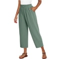 thumbnail image 5 of cocolona Womens Summer Casual Capri Linen Pants Elastic Waist Drawstring Wide Leg Cropped Beach Lounge Pants with Pockets, 5 of 5