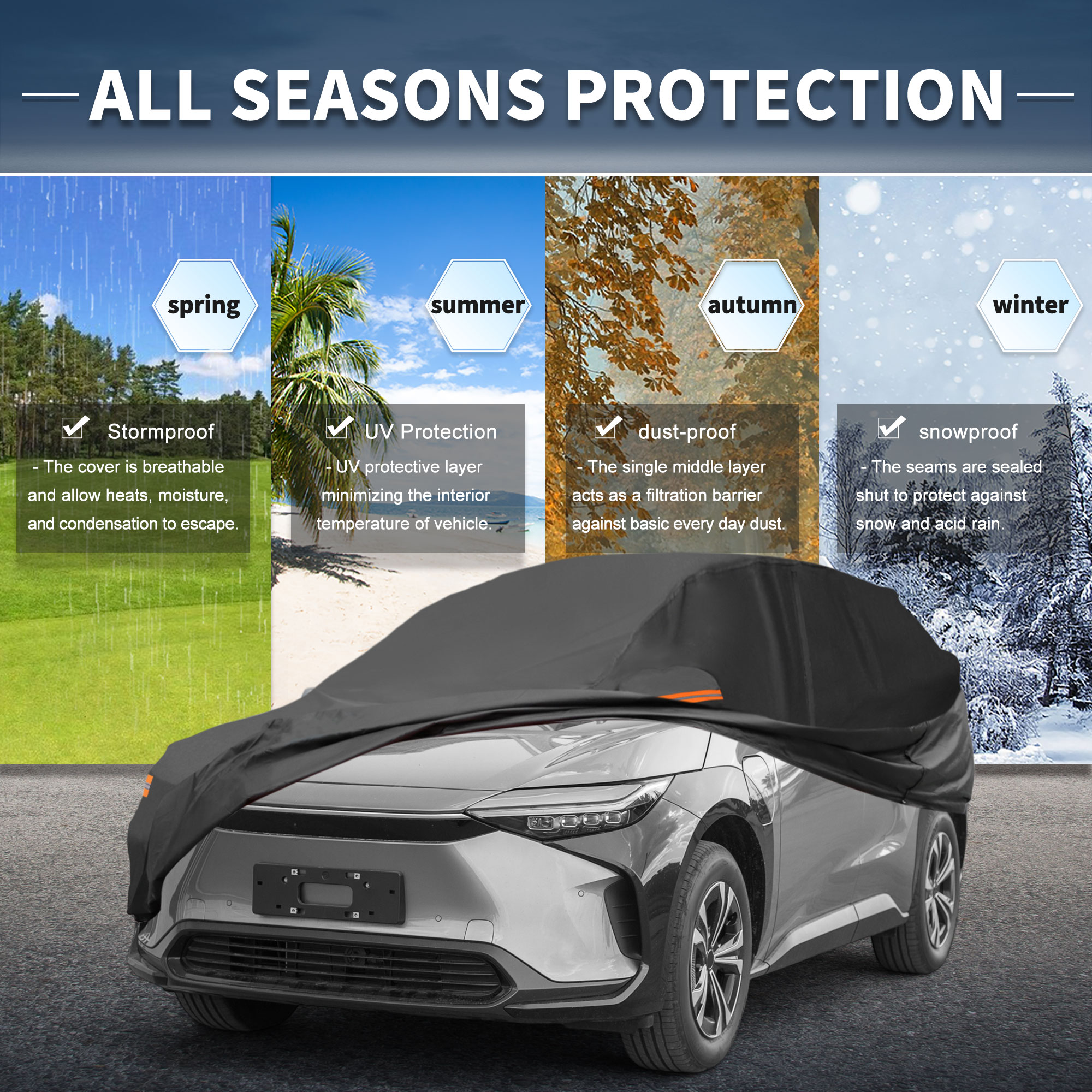 Unique Bargains Car Cover 210D-PU Oxford Outdoor Full Car Cover Waterproof Windproof Black for Toyota BZ4X