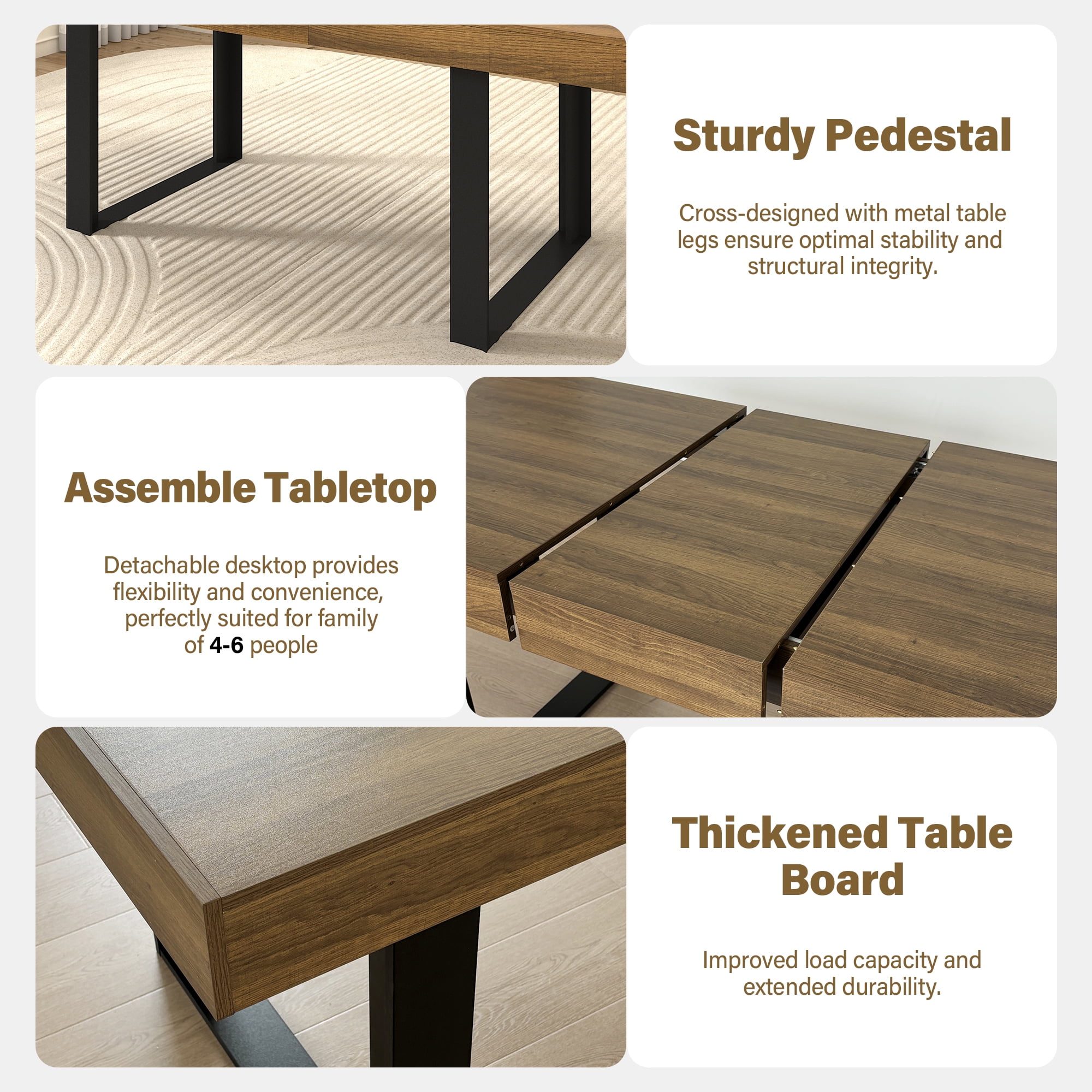 Aukfa Extendable Dining Room Table for 6-10, Farmhouse Large Rectangular Kitchen Table,White Oak