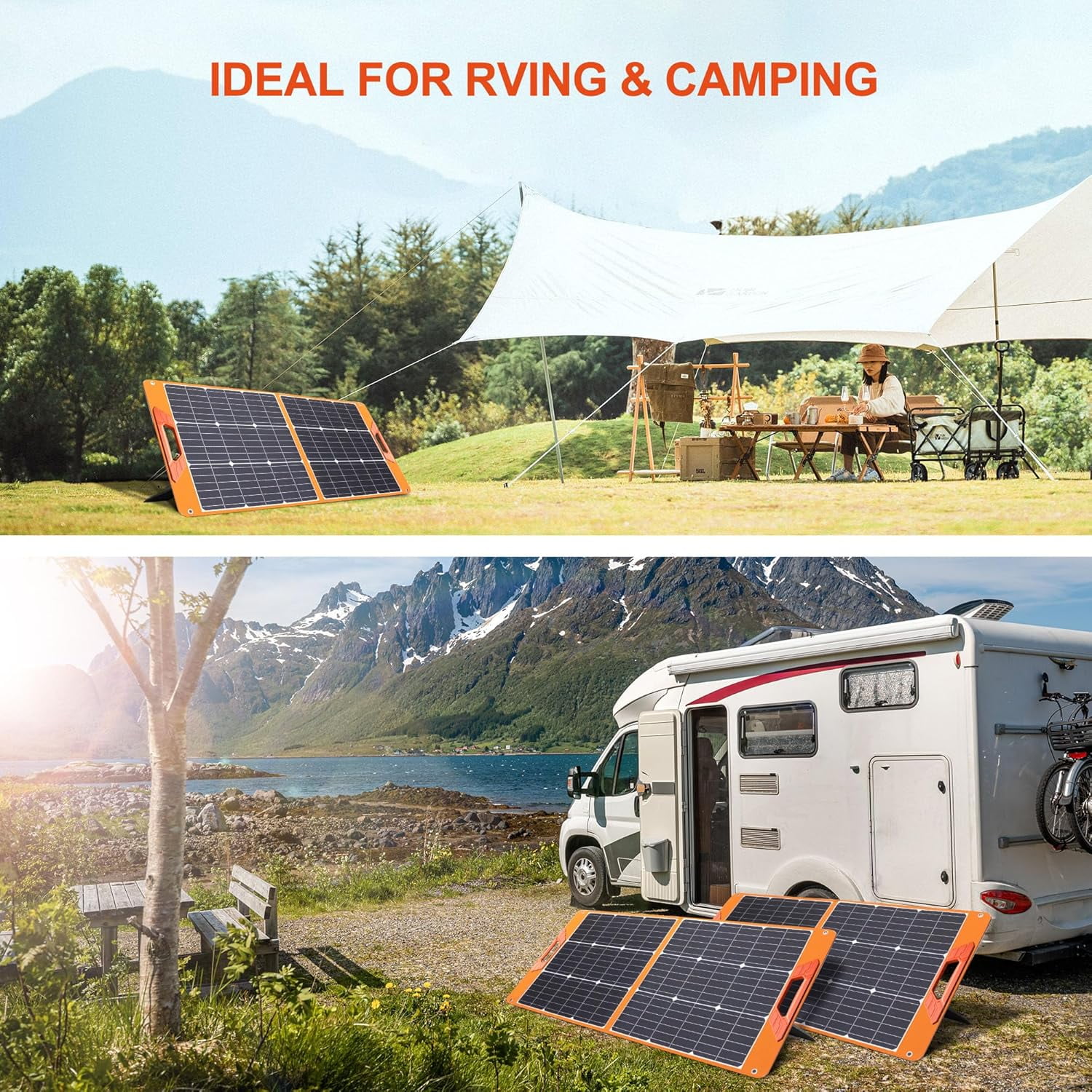 SOLPOWBEN 100W Portable Solar Panel, 24% High-Efficiency Foldable Solar Charger for Power Station Generator, Phones, IP65 Waterproof for Camping RV Off-Grid Emergency