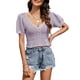 thumbnail image 1 of Top corto de punto para mujer, cuello en V, manga corta, espalda abierta, Tops casuales ahuecad MABOTO Jersey de mujer, 1 of 5