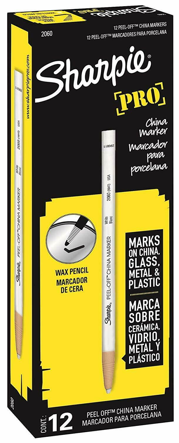 2060 Sharpie Peel-Off China Grease Marker Pencil, White, Box of 12