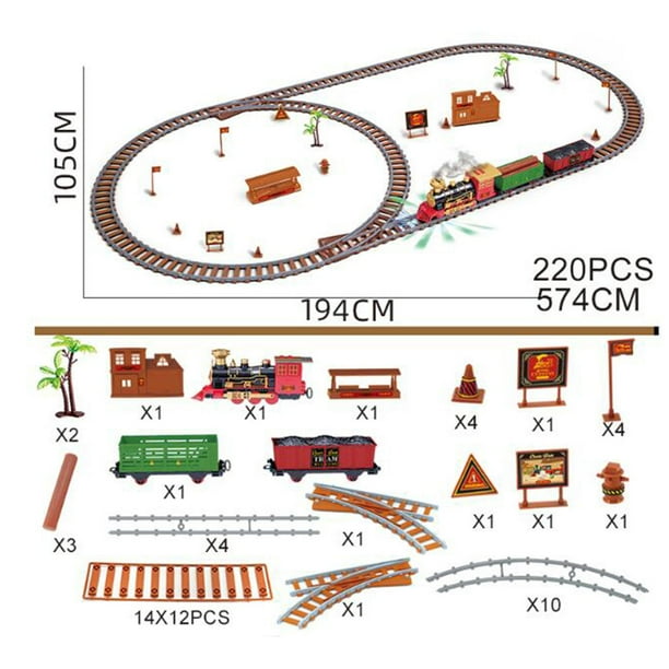 Conjunto de clásico de Navidad con luces y rieles de rieles conjuntos de riel Locomotora y ferrocarriles para juguete electrónico bajo - 220 PCS Hugo Tren Play Playset