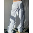 thumbnail image 4 of Women Y2k Casual Pants Stripe Elastic Waist Baggy Straight Leg Pants Streetwear with Pockets, 4 of 7
